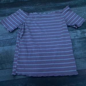 off the shoulder, pink and white striped Shein top size small